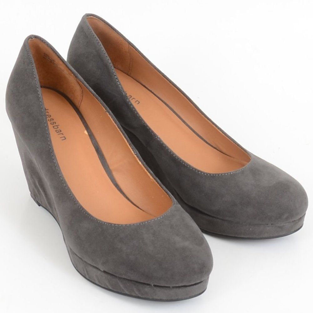 Dressbarn Grey Vegan Suede Wedge Dress Pump Shoes Women's 10 Office Business